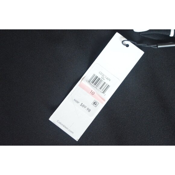 New Calvin Klein Back White Bow Trim V Neck Sheath Dress Women Size 10 Whimsygot - Picture 6 of 9